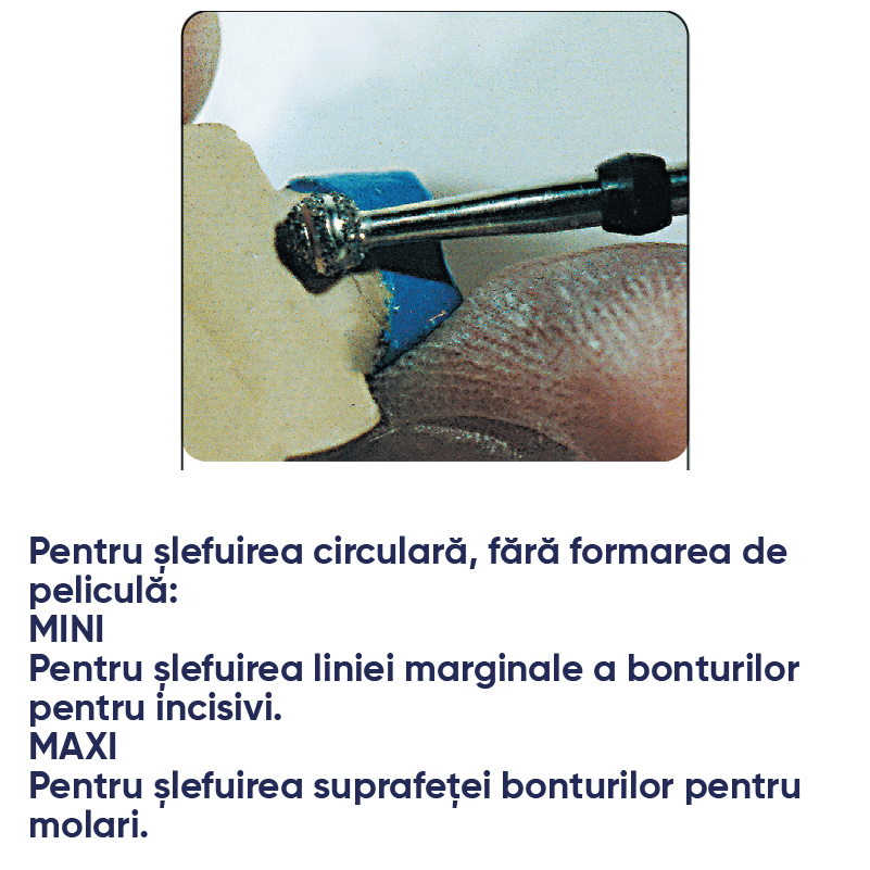 freza diamantata plasturbo utilizata pe o lucrare dentara cu specificatii