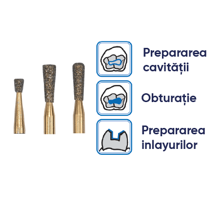 freze diamantate cu forma de con invers. Freze dentare cu 3 straturi de diamante