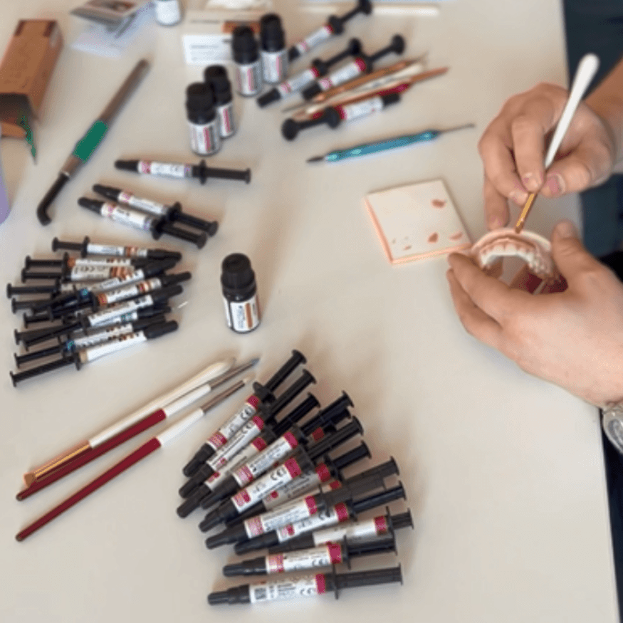 tehnician dentar lucrand in laboratorul de tehnica dentara cu compozitele anaxdent