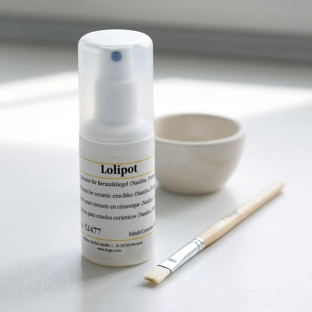 lolipot - spray creuzete pe o masa, langa o pensula