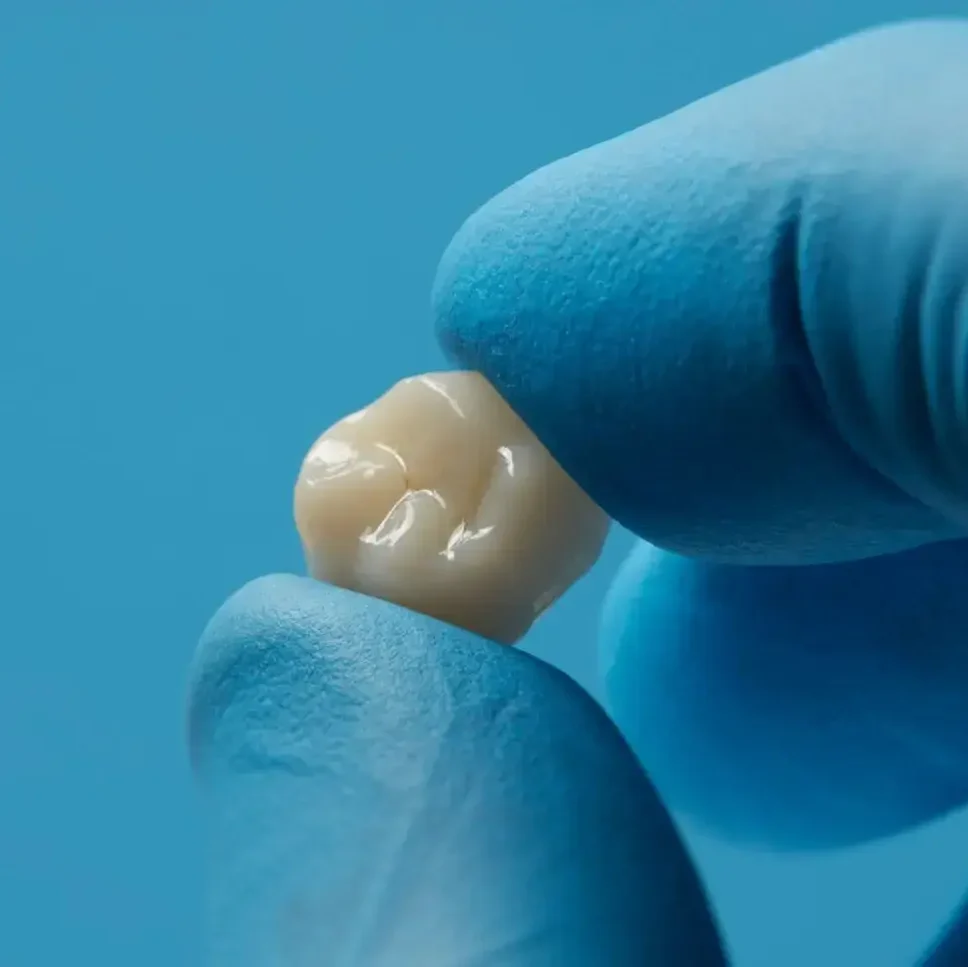 doua degete ce tin o coroana printata 3D cu rasina formlabs permanent crown