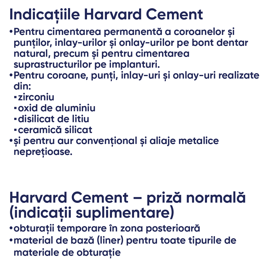 indicatii de utilizare ciment dentar Harvard