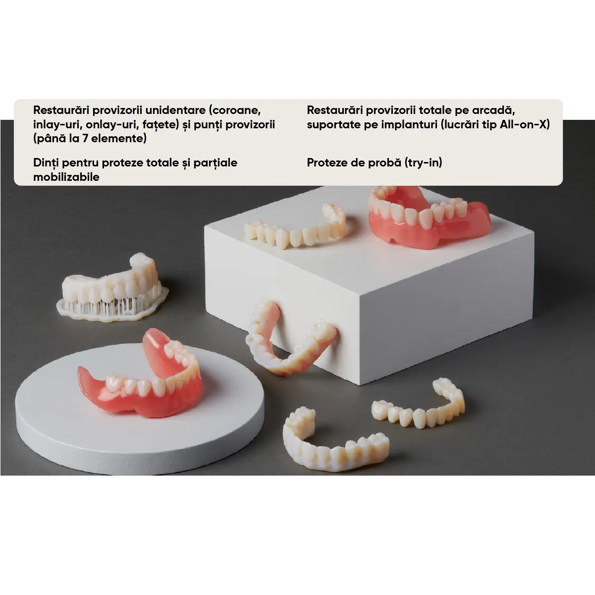 ce tipuri de lucrari se pot realiza cu rasina 3D premium teeth si exemplificarea lor prin lucrari