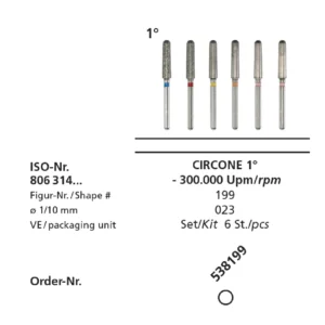 tabel freze diamantate FG pentru frezare paralela pentru hydro air carver circone 1